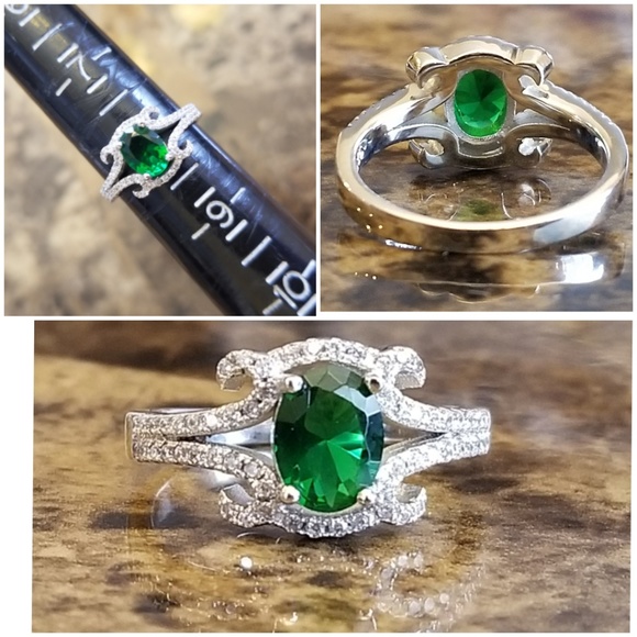 Genuine 2ct Emerald and White Sapphires Ring 8 - Picture 5 of 6